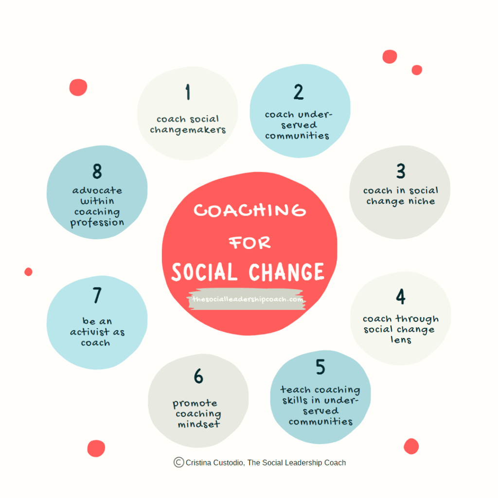 Summarizes content Coaching for Social Change Framework by The Social Leadership Coach